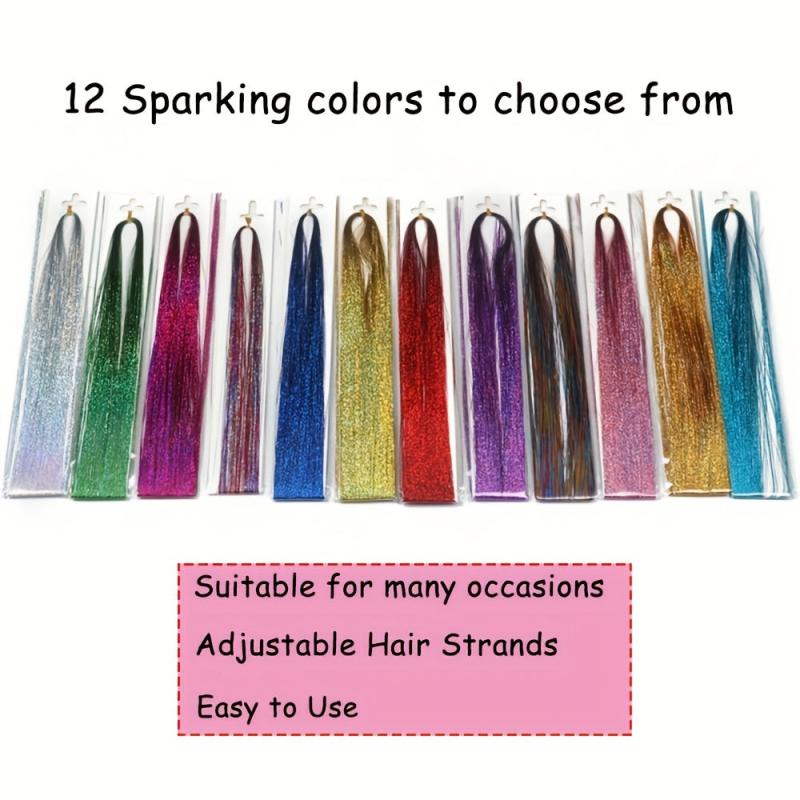 Hair Tinsel Strands Long Straight Hair Extensions Party Highlight Hair Pieces