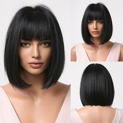Gradient Gray Short Bob Wig With Bangs Women's Wigs