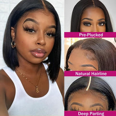 Glueless Bob Wig Human Hair 4X4 Closure Straight HD Lace Short Wig
