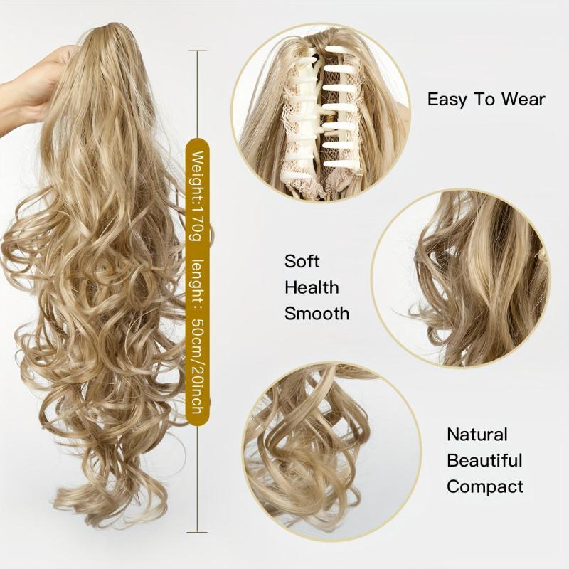 Long Curly Wavy Ponytail Extension for Women - Natural Wavy Synthetic Hairpiece