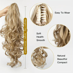 Long Curly Wavy Ponytail Extension for Women - Natural Wavy Synthetic Hairpiece