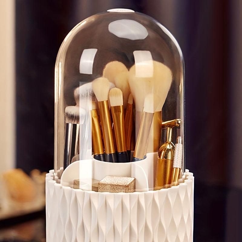 360-Degree Rotation Makeup Brush Holder with Clear Acrylic Cover