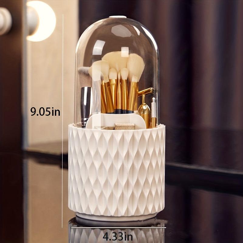 360-Degree Rotation Makeup Brush Holder with Clear Acrylic Cover