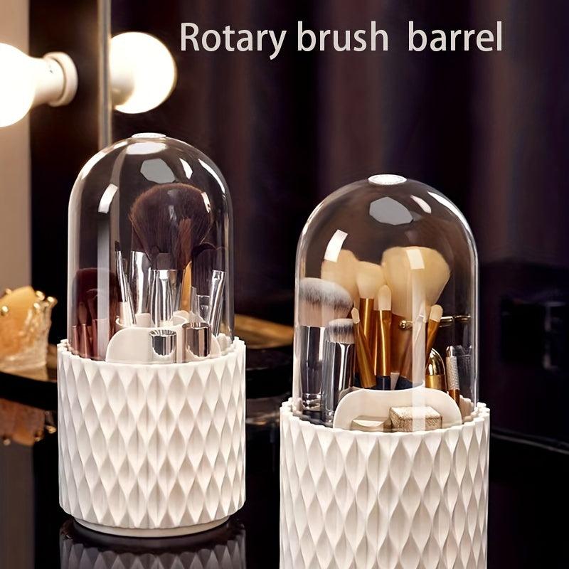 360-Degree Rotation Makeup Brush Holder with Clear Acrylic Cover