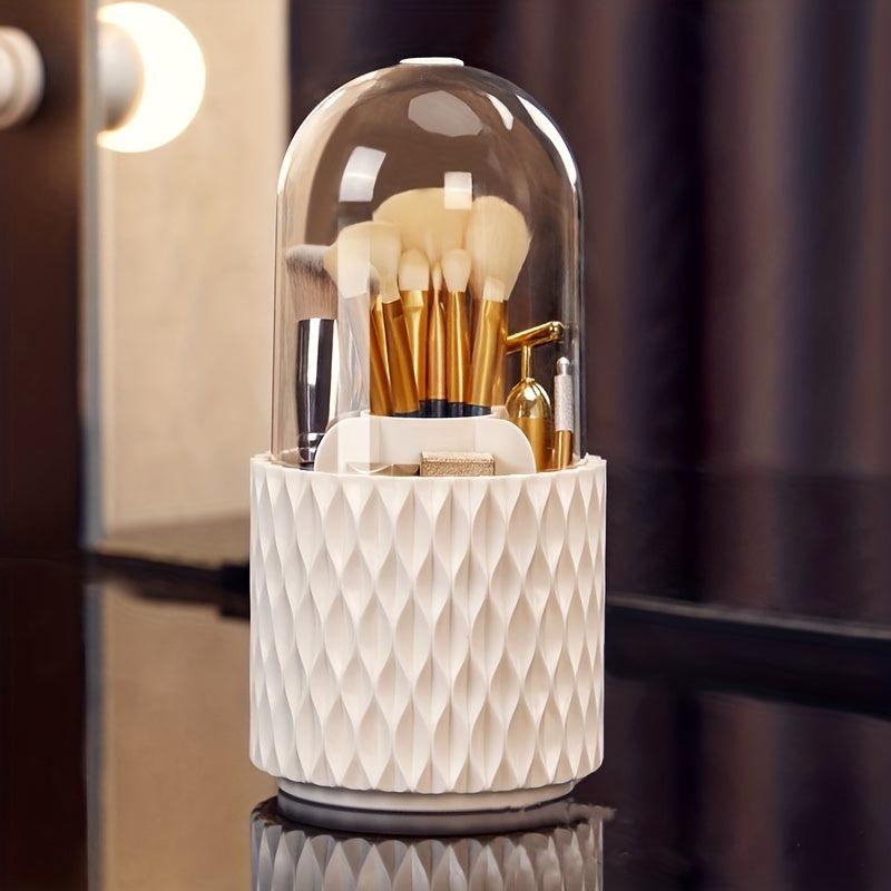 360-Degree Rotation Makeup Brush Holder with Clear Acrylic Cover