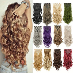 7pcs Clip In Curly Wavy Hair Extensions 55-88 Cm 16 Clips Synthetic Hairpieces
