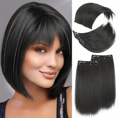 4pcs Women's Invisible Clips In Hair Topper Synthetic Hair Extension