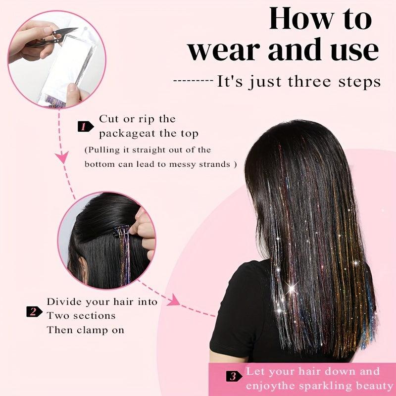 Colorful Holographic Hair Tinsel Kit Extensions Glitter for Girls