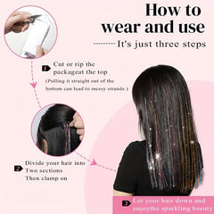 Colorful Holographic Hair Tinsel Kit Extensions Glitter for Girls