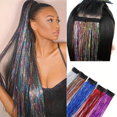 Colorful Holographic Hair Tinsel Kit Extensions Glitter for Girls