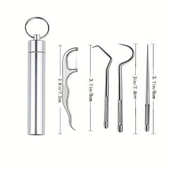 4Pcs Reusable Metal Toothpicks Stainless Steel Pocket Set Holder Travel Kit