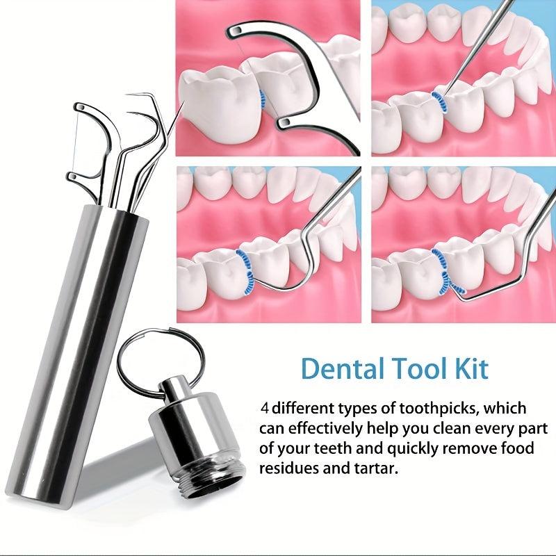 4Pcs Reusable Metal Toothpicks Stainless Steel Pocket Set Holder Travel Kit