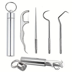 4Pcs Reusable Metal Toothpicks Stainless Steel Pocket Set Holder Travel Kit