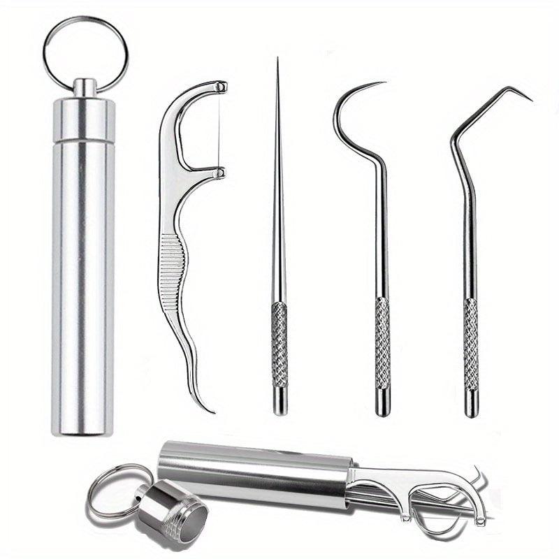 4Pcs Reusable Metal Toothpicks Stainless Steel Pocket Set Holder Travel Kit
