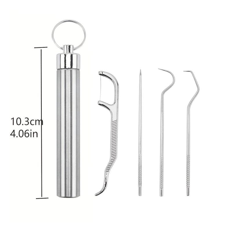 Stainless Steel Toothpicks Pocket Set with Keychain Holder