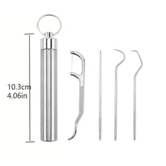 Stainless Steel Toothpicks Pocket Set with Keychain Holder