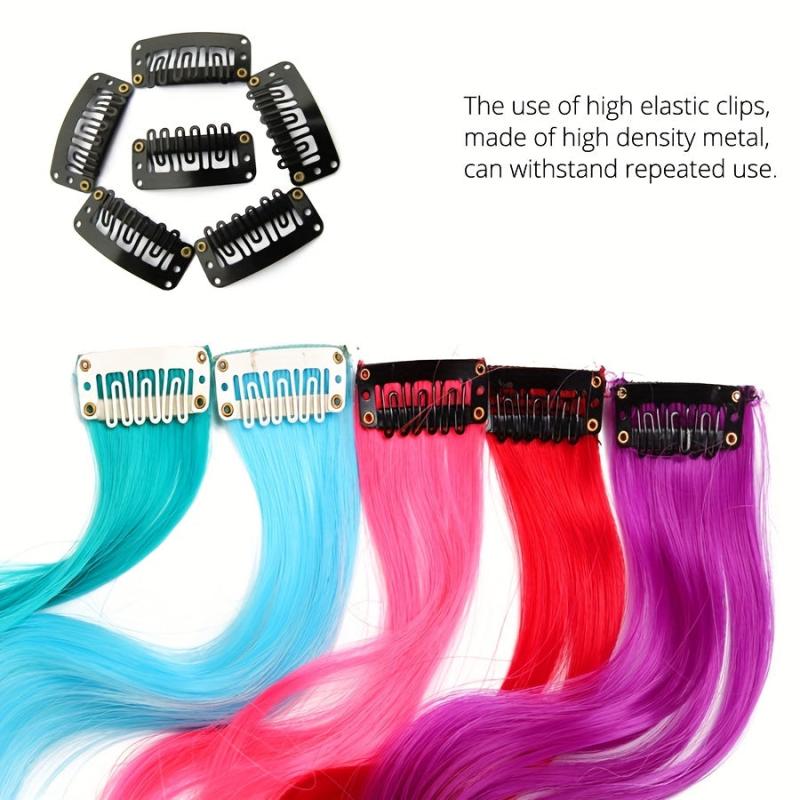 5Pcs Hair Extensions Party Highlights Wavy Hairpiece Clip In Synthetic Streak