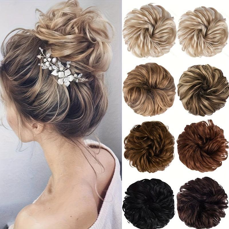 Messy Donut Hair Buns Tousled Updo Chignon With Elastic Hair Rope