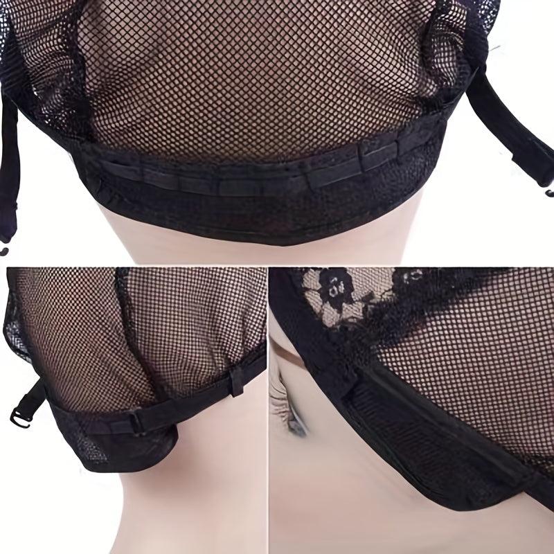 Lace Wig Cap w/ Adjustable Straps Stretch Breathable Synthetic Hair Lace Net Cap