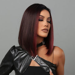 16inch Red Ombre Short Bob Straight Wigs Middle Part