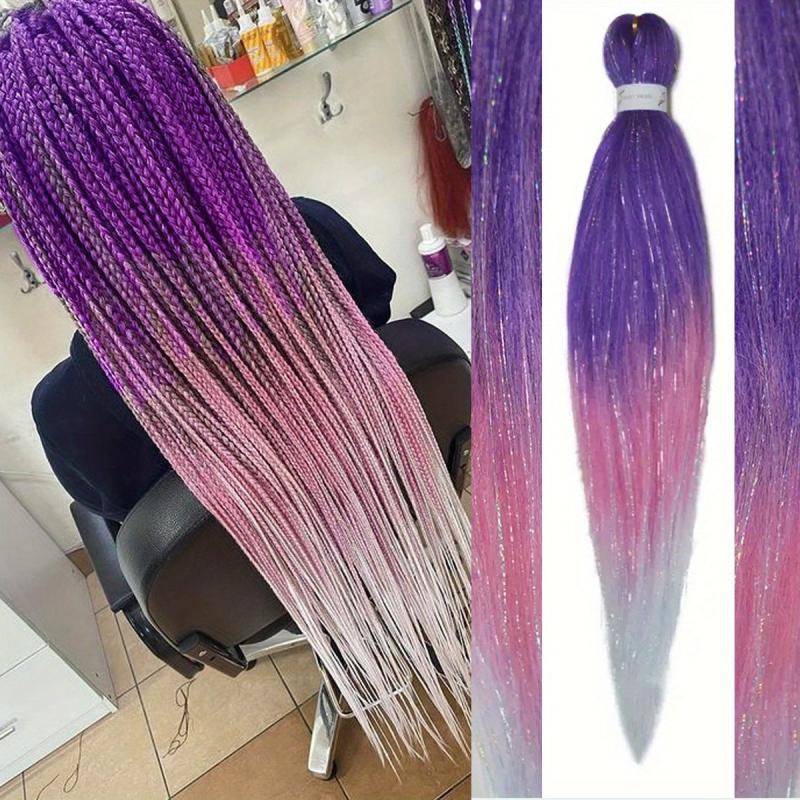 Y2K Braiding Hair Mix Tinsel Rainbow Extension Long Straight Colorful
