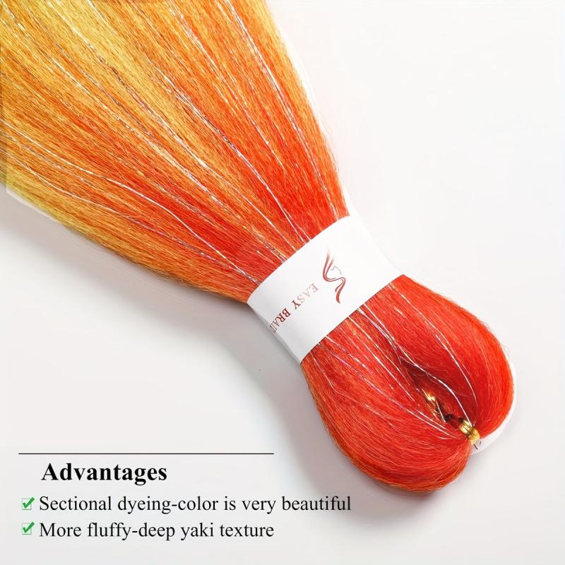 Y2K Braiding Hair Mix Tinsel Rainbow Extension Long Straight Colorful