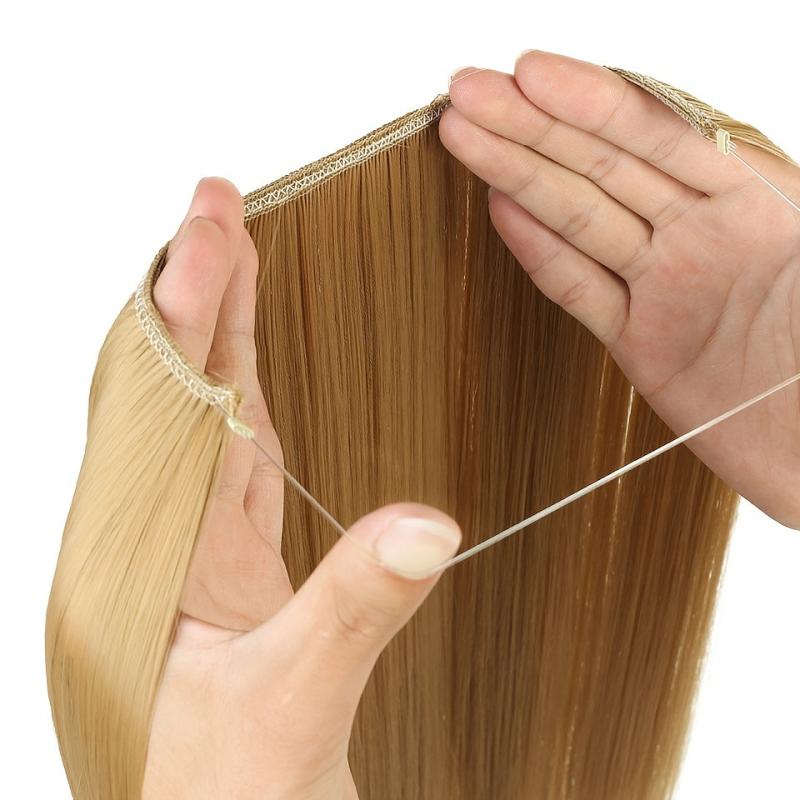 Invisible Wire Hair Extensions Natural Blonde False Hairpiece Long Wavy