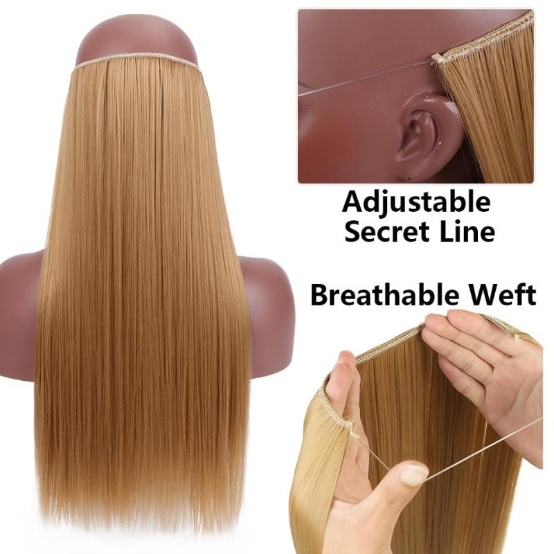 Invisible Wire Hair Extensions Natural Blonde False Hairpiece Long Wavy