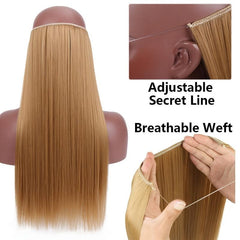 Invisible Wire Hair Extensions Natural Blonde False Hairpiece Long Wavy
