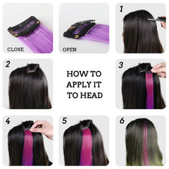 10PCS Colored Clip In Hair Extensions Teal Straight Hair Party Highlights