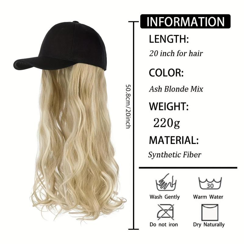 Wavy Hair Wigs With Baseball Cap 50cm Long Synthetic Hair Wigs For Women