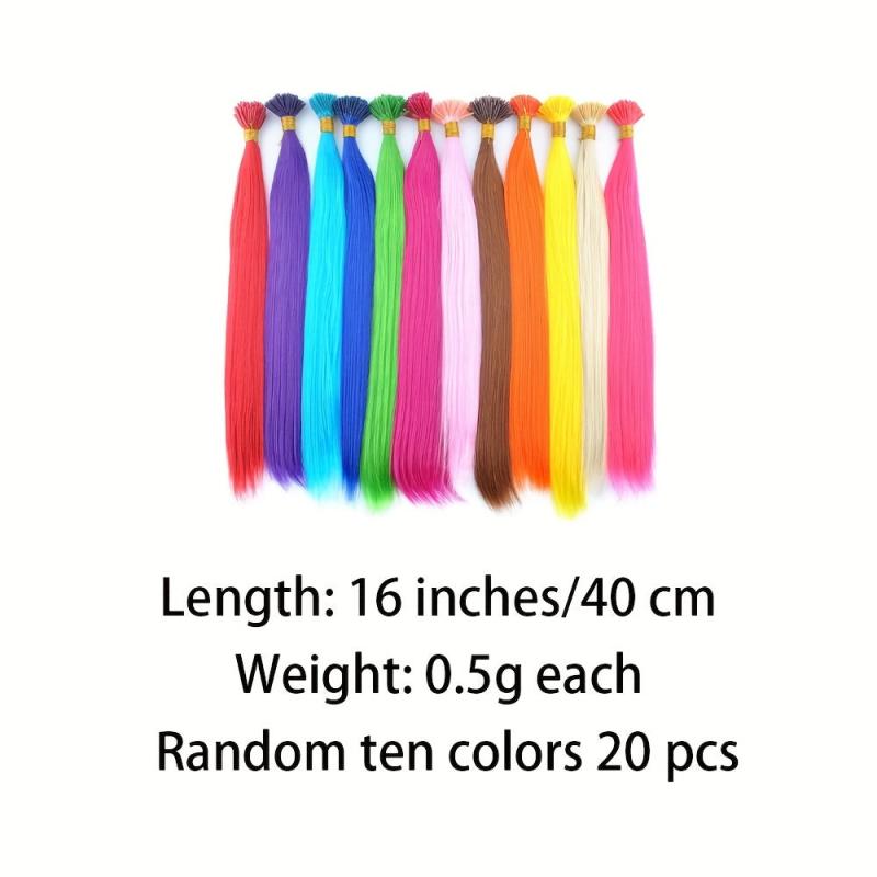 20 Strands 10 Colors I Tip Stick Hair Extensions 40-64 cm Synthetic Straight