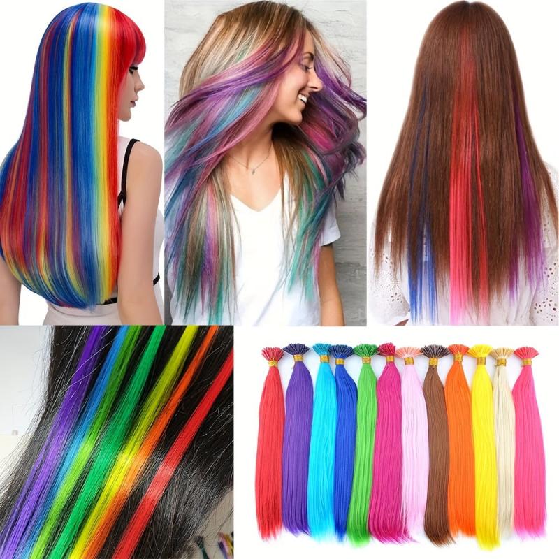 20 Strands 10 Colors I Tip Stick Hair Extensions 40-64 cm Synthetic Straight
