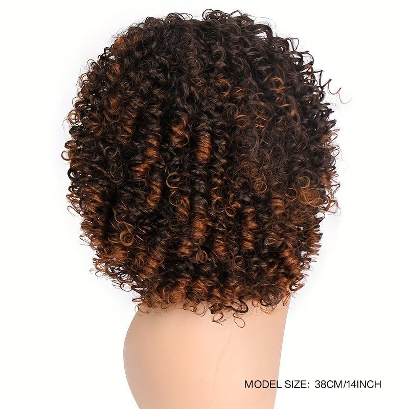 Shoulder Length Kinky Curly Wigs Dark Brown Blonde Mix