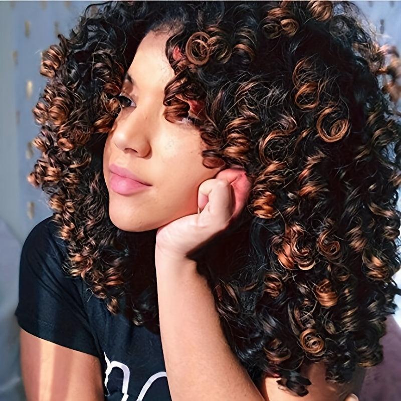 Shoulder Length Kinky Curly Wigs Dark Brown Blonde Mix