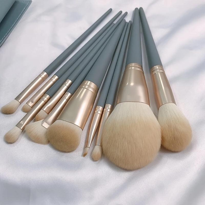 10pc Makeup Brush Set with Storage Case for Beginners & Girls