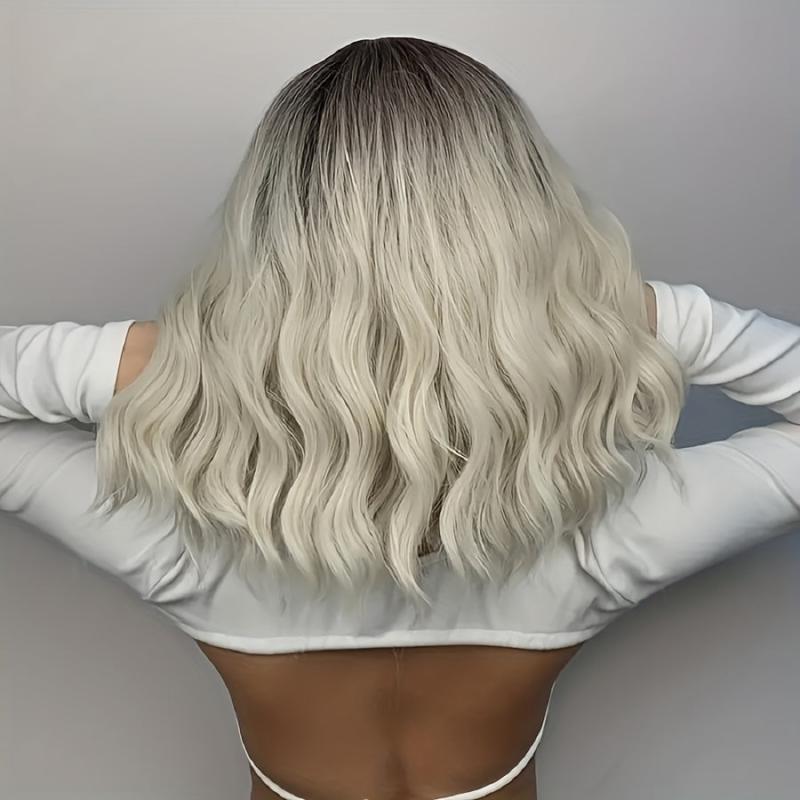 Ombre Water Wavy Bob Wig with Dark Roots for Women