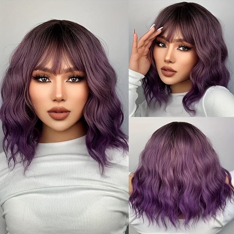 Ombre Water Wavy Bob Wig with Dark Roots for Women