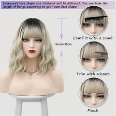 Ombre Water Wavy Bob Wig with Dark Roots for Women