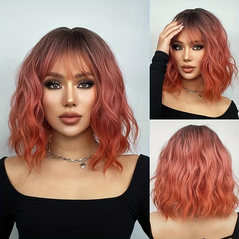 Ombre Water Wavy Bob Wig with Dark Roots for Women