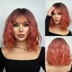 Ombre Water Wavy Bob Wig with Dark Roots for Women