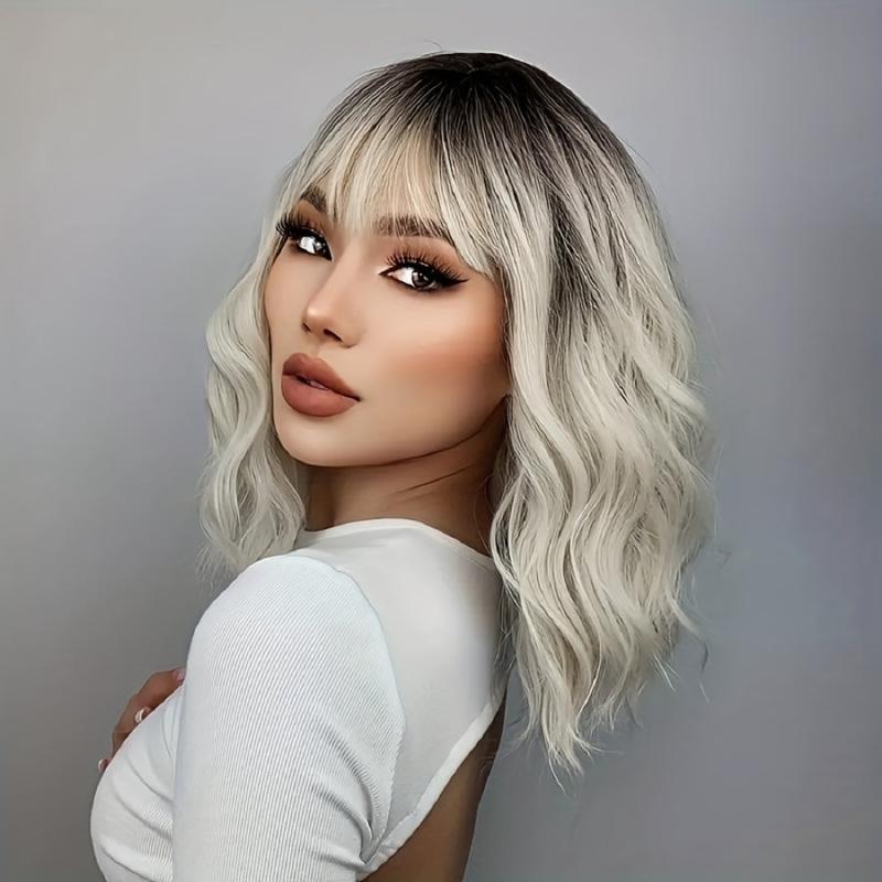 Ombre Water Wavy Bob Wig with Dark Roots for Women