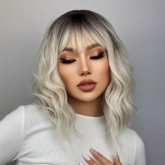 Ombre Water Wavy Bob Wig with Dark Roots for Women