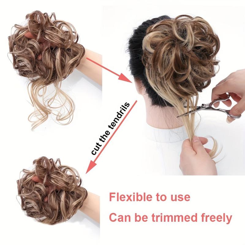 Messy Bun Hair Extensions Wavy Hair Wrapped In Ponytail Braids