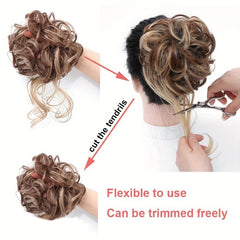 Messy Bun Hair Extensions Wavy Hair Wrapped In Ponytail Braids