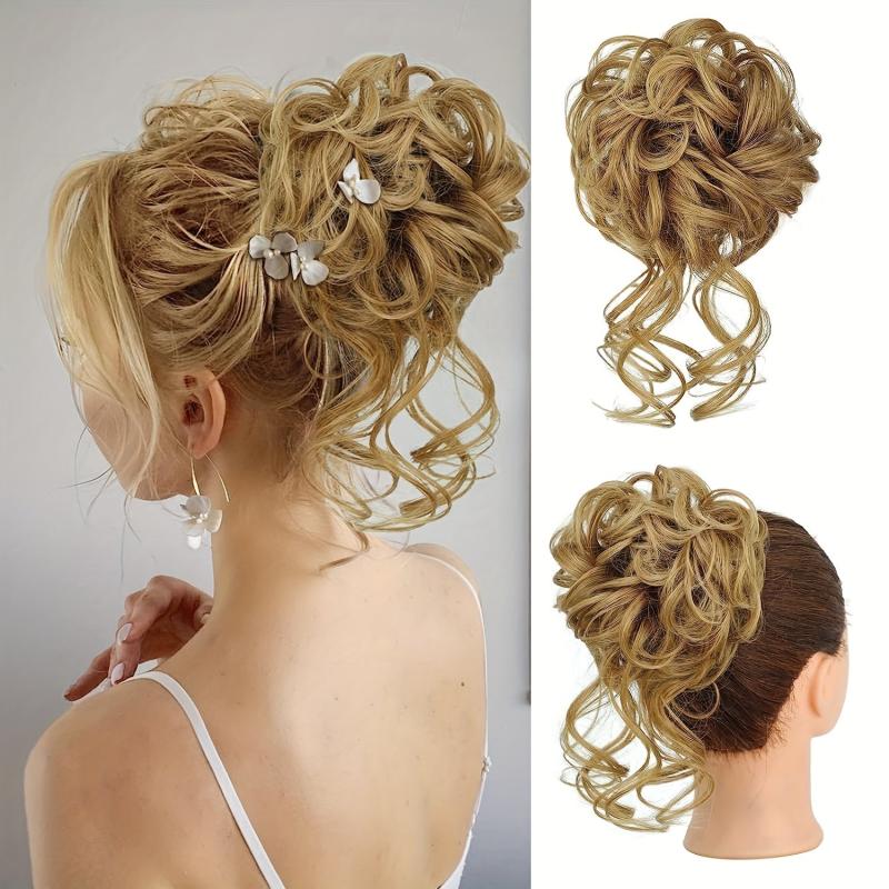 Messy Bun Hair Extensions Wavy Hair Wrapped In Ponytail Braids