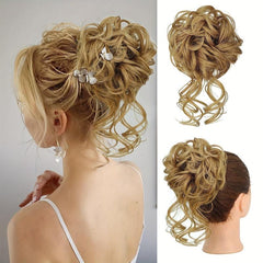 Messy Bun Hair Extensions Wavy Hair Wrapped In Ponytail Braids