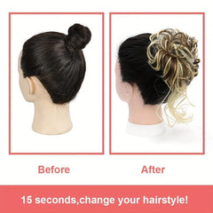 Messy Bun Hair Extensions Wavy Hair Wrapped In Ponytail Braids