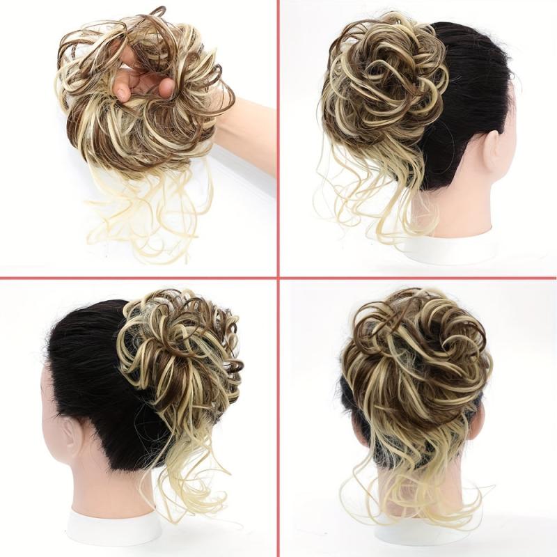 Messy Bun Hair Extensions Wavy Hair Wrapped In Ponytail Braids