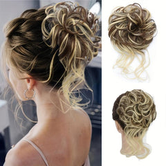 Messy Bun Hair Extensions Wavy Hair Wrapped In Ponytail Braids